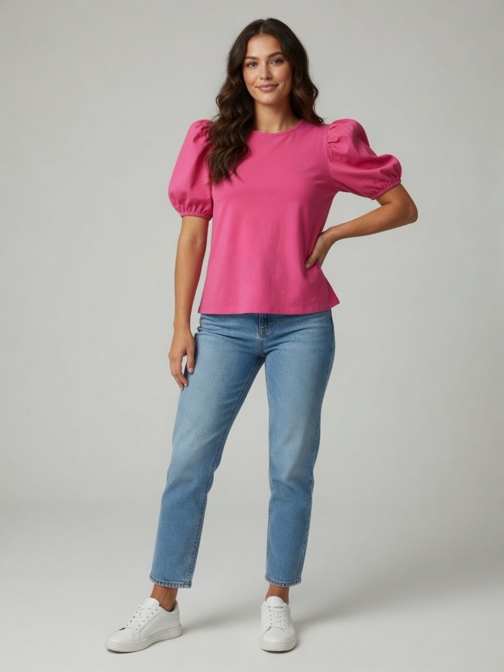 H&M Hot Pink Puff-Sleeve Short Sleeve Tee